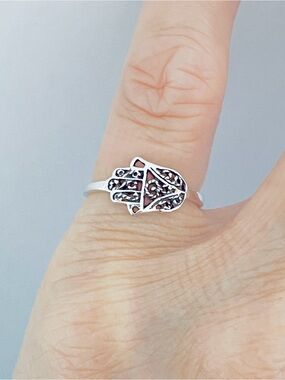 ❤️BEST SELLER ❤️ Sterling Silver Small Hamsa Ring, Silver Ring, Religious Ring